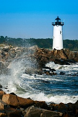 Rough Surf Along Rocks by Portsmouth Harbor Lighthouse